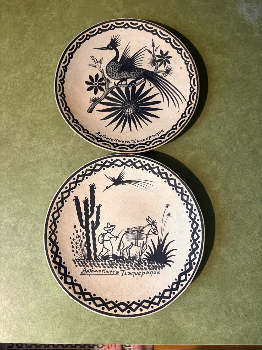 Antonio Rivera Tlaquepaque Terracotta Pottery Plates Set Signed Mexican Folk Art